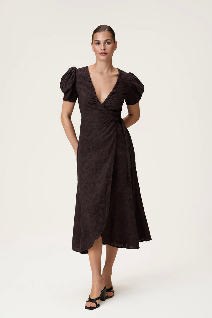 Ferrone Midi Dress Brown Embroidery