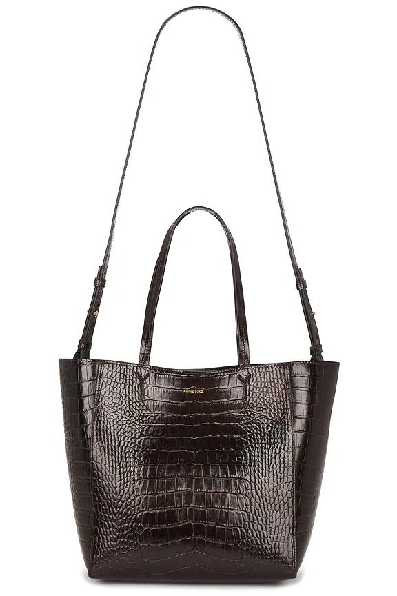 Small Elly Tote Dark Brown Embossed