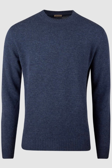 Pullover Knitted Crew Neck Carded Merino Wool Dark Blue