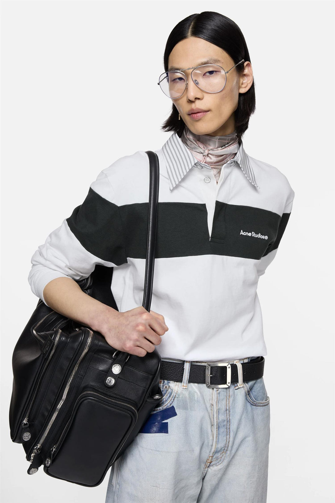 Striped Polo Sweatshirt White/Black