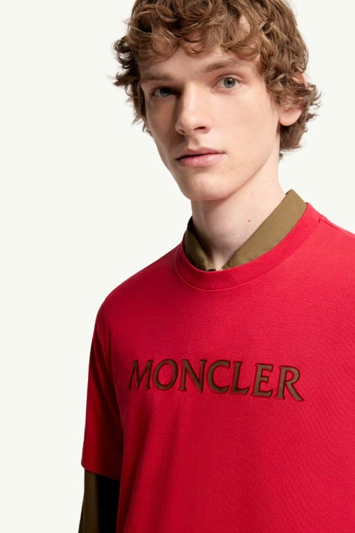 MONCLER Logo Print Cotton T-Shirt Red - Dale