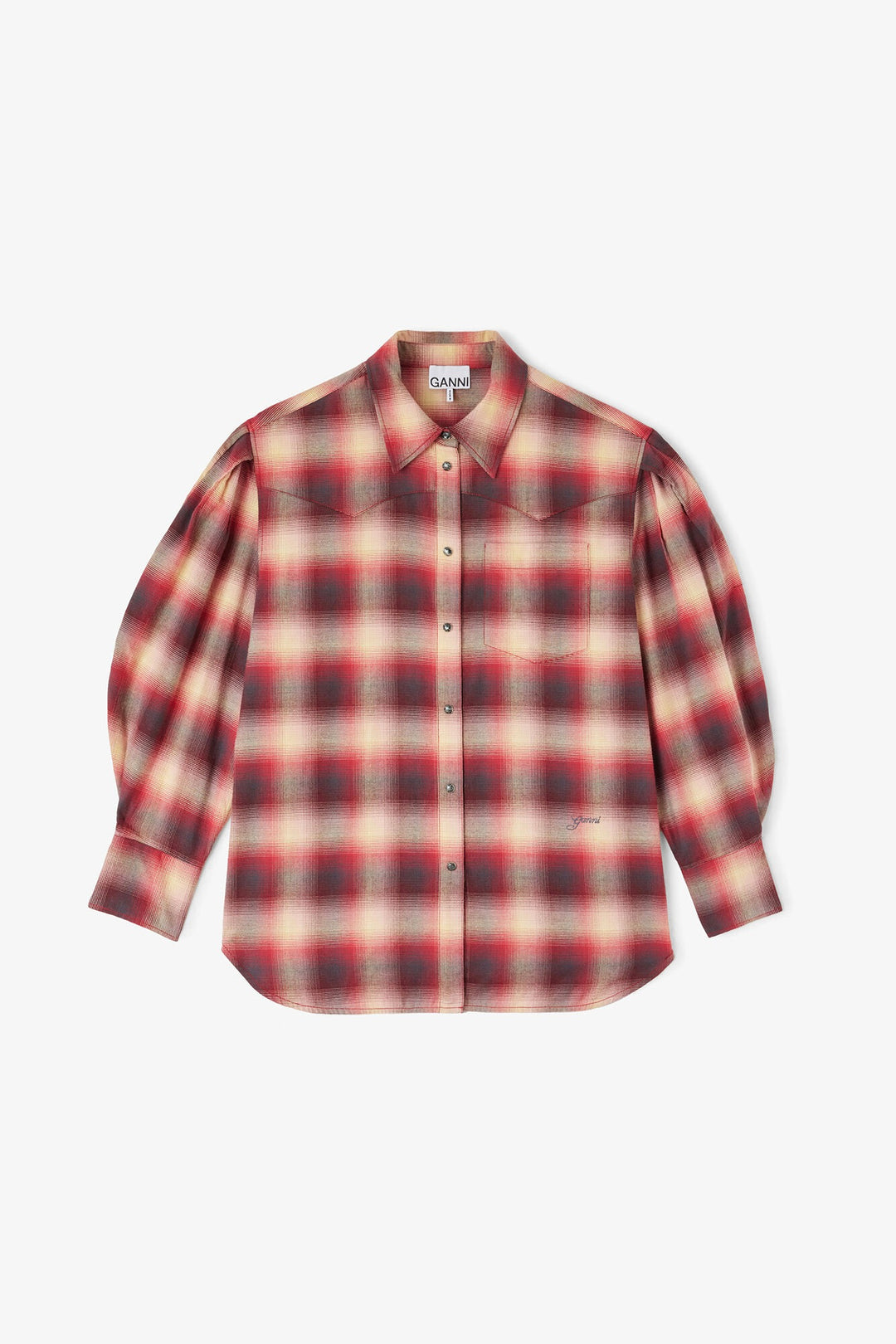 Cotton Flannel Check Pleated Sleeve Shirt Raspberry Wine