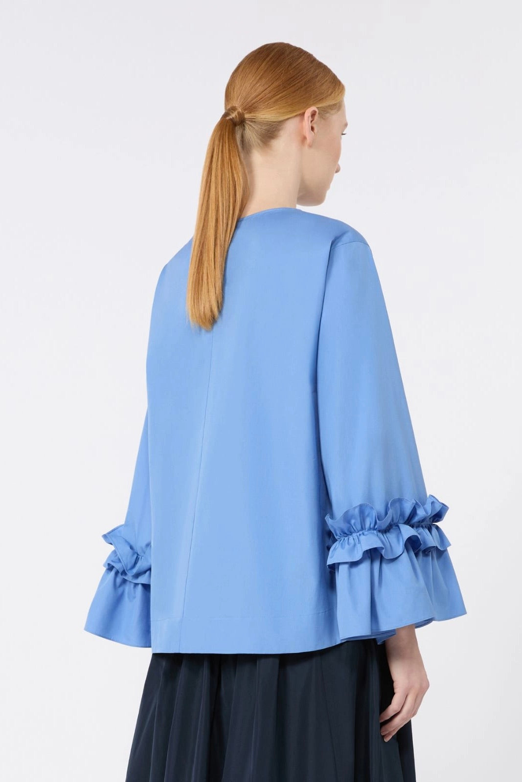 Poplin Blouse with Ruffles and Flounces Blouse Azure Blue