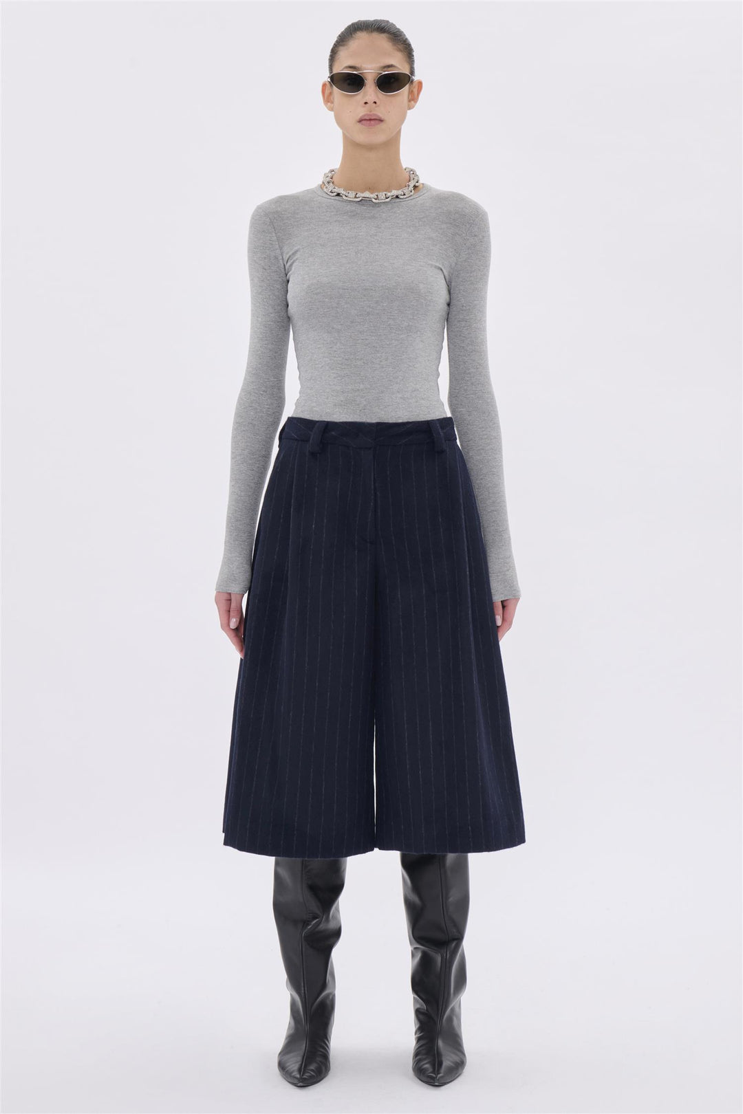 Dakota Pinstripe Wool Bermuda Shorts Night Blue