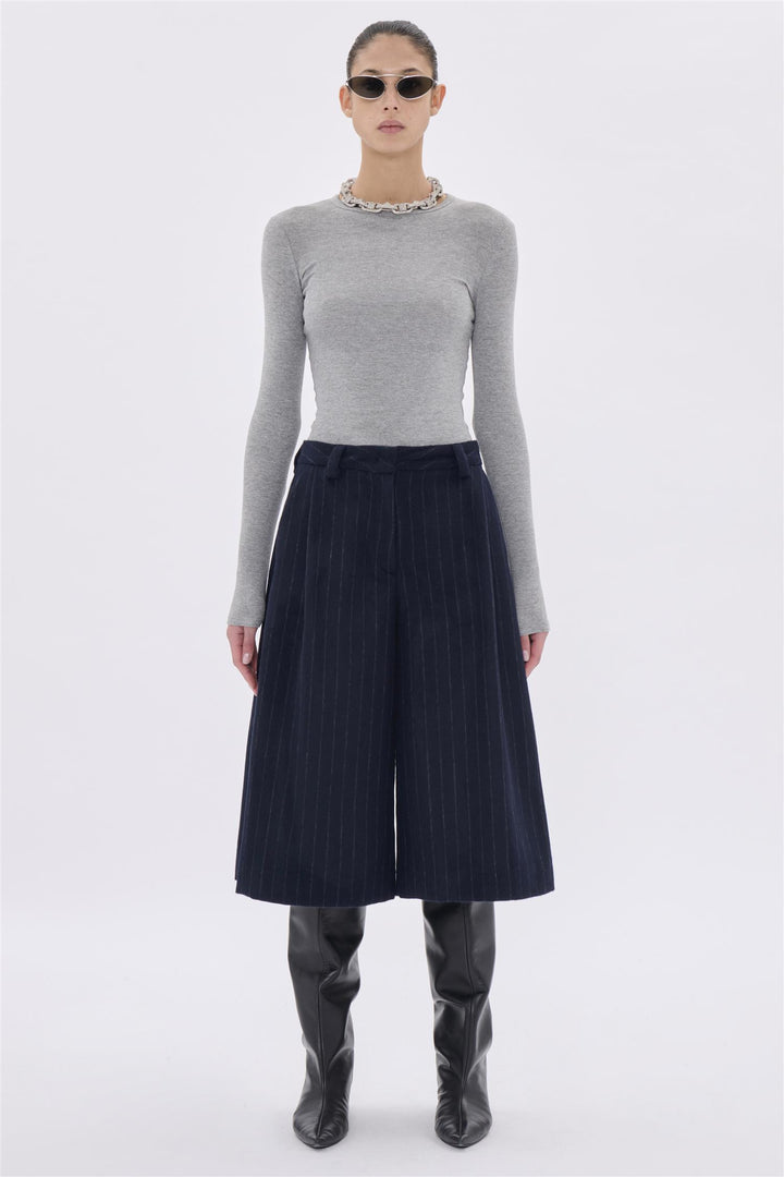 Dakota Pinstripe Wool Bermuda Shorts Night Blue