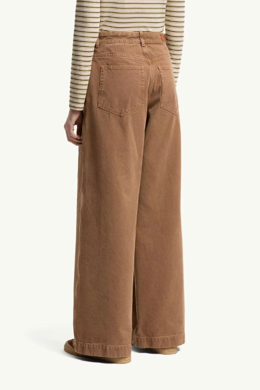 Leather Logo Cotton Trousers Open Brown