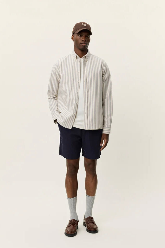 LES DEUX Konrad Stripe Oxford Shirt Eggnog White - Dale