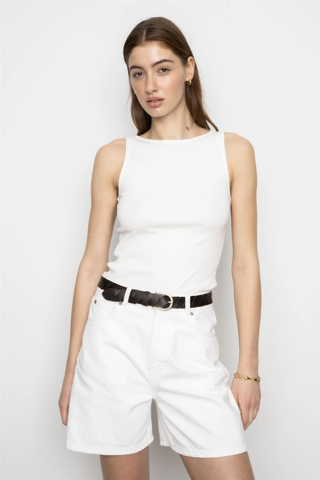 Peggy Rib Boatneck Top Offwhite