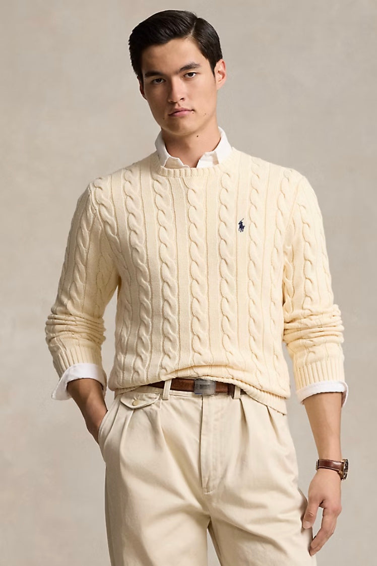 Cable-Knit Cotton Jumper Andover Cream - Main Image