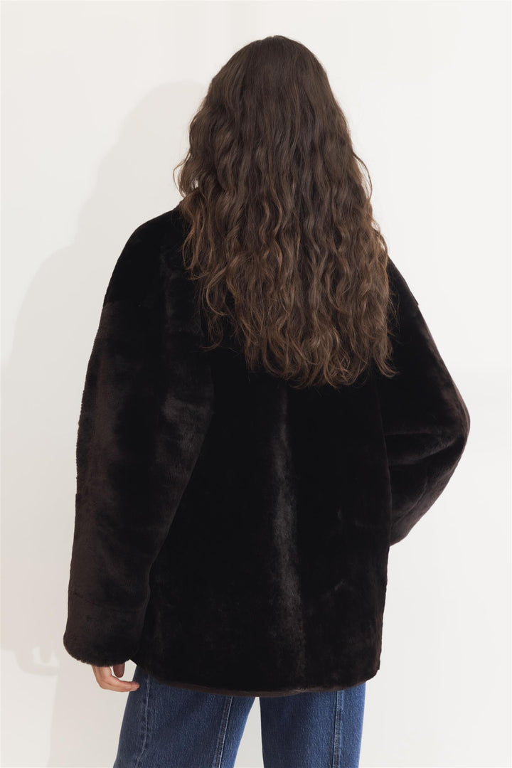 CAMILLA PIHL Luna Shearling Jacket Dark Brown Suede - Dale