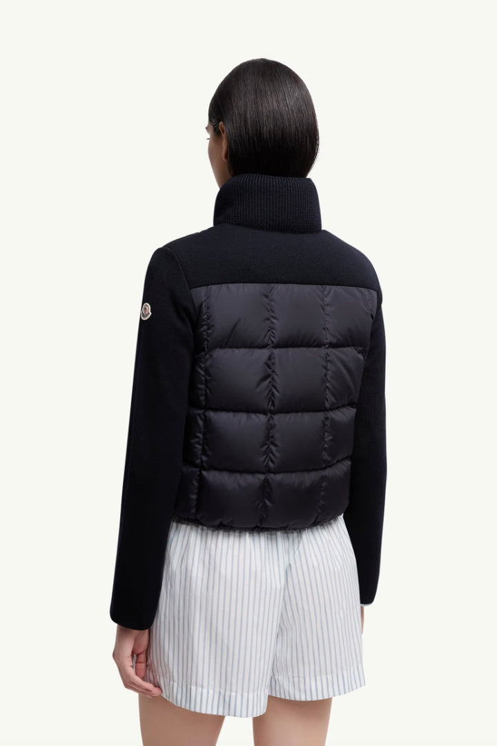Square-Quilted Padded Wool Zip-Up Cardigan