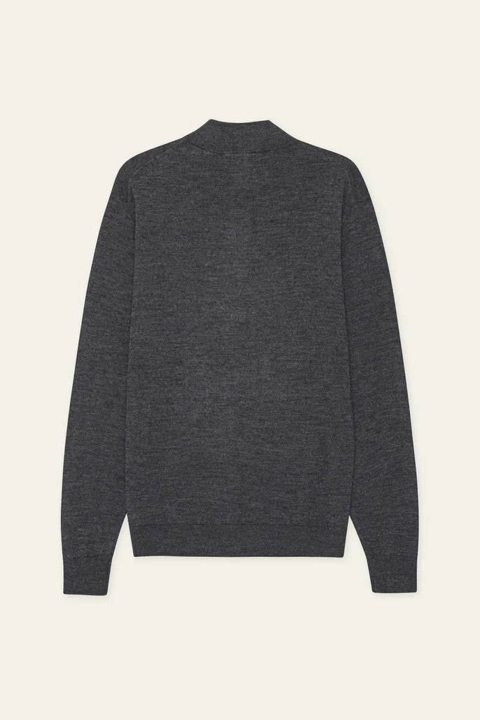 LES DEUX Greyson Half-Zip Merino Knit Dark Grey Melange - Dale