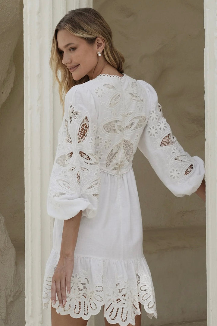 Arden Mini Dress White w/Embroidery