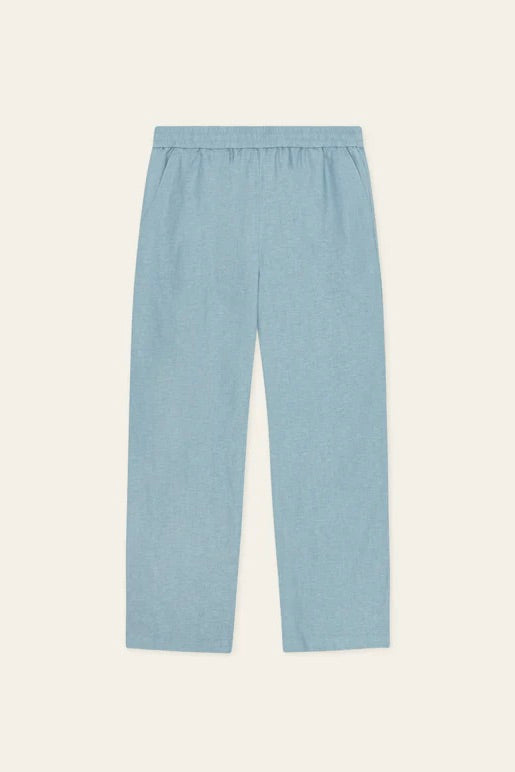 Linen Casual Pants Faded Denim Blue