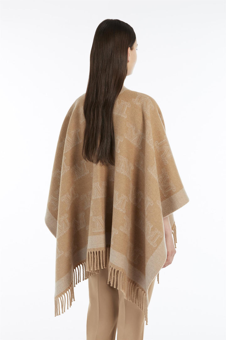 Frine Jacquard wool poncho Camel