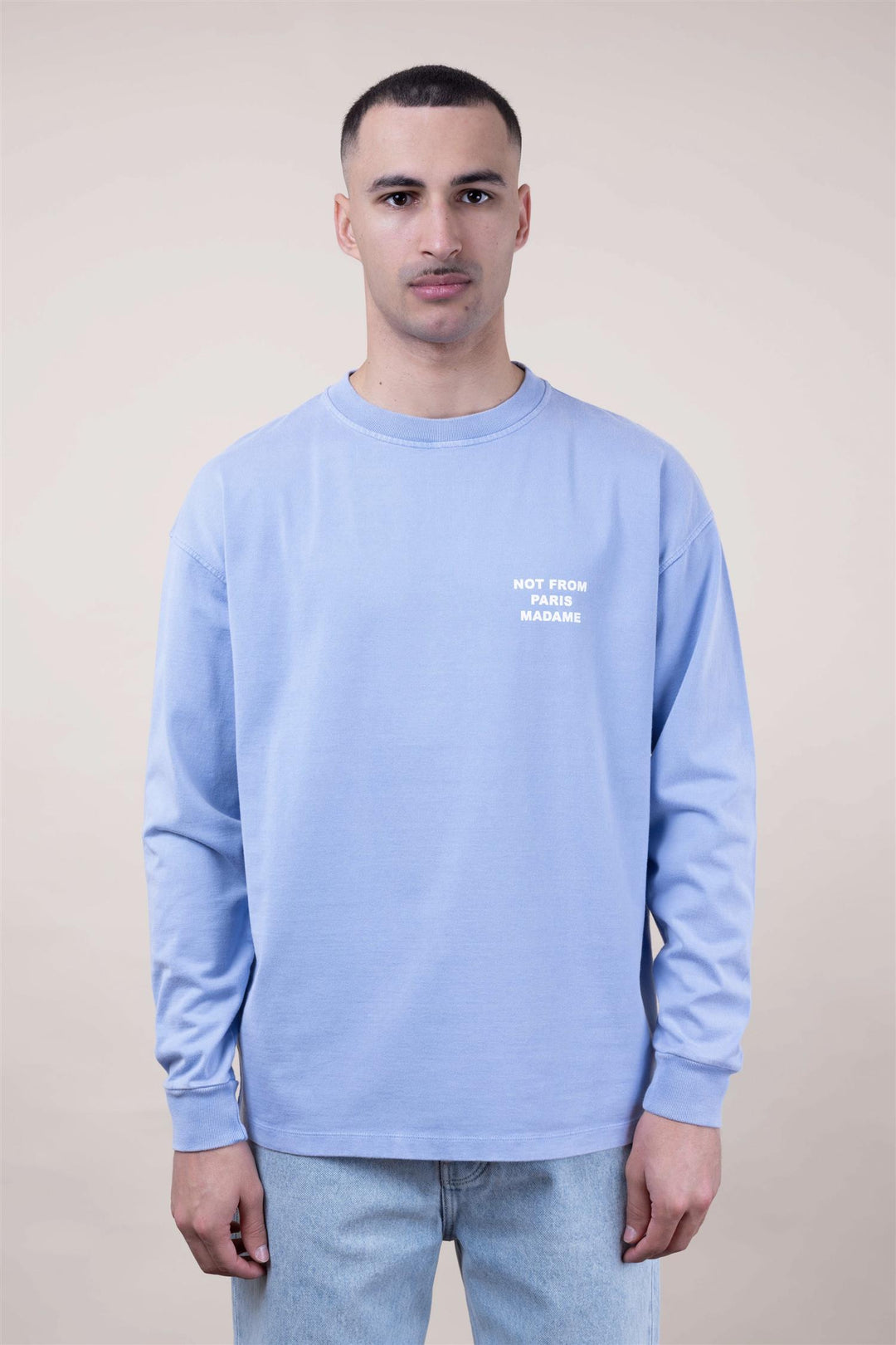Washed Long Sleeve Slogan T-shirt Blue