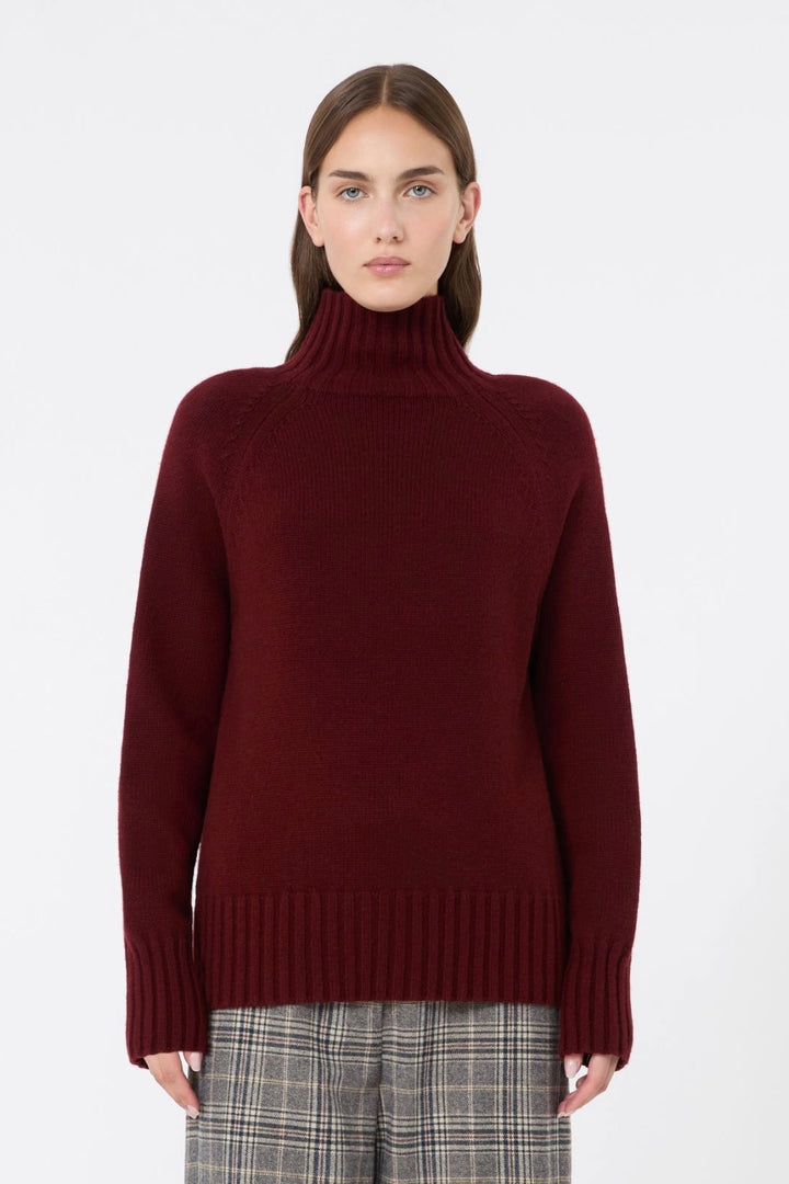 Wool and Cashmere Polo-neck Sweater Bordeaux