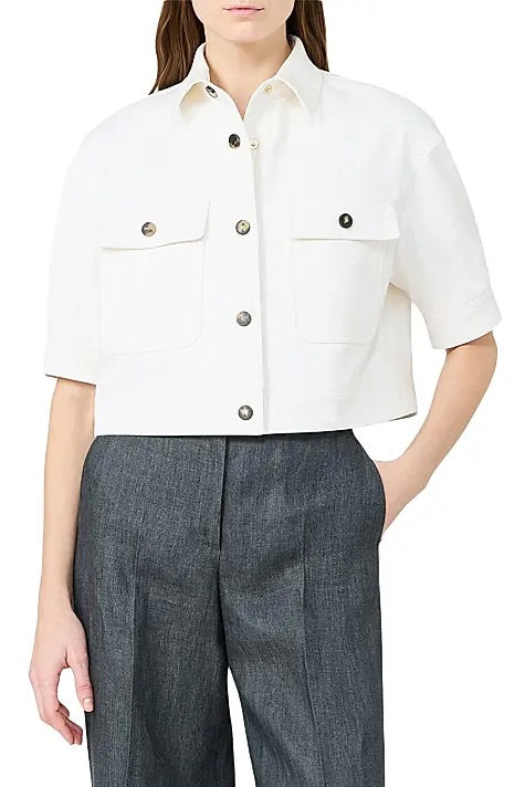 Stretch Cotton Cropped Jacket Optical White