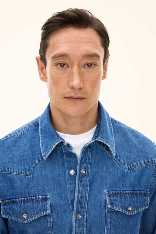 Straight Fit Western Shirt Denim Blue