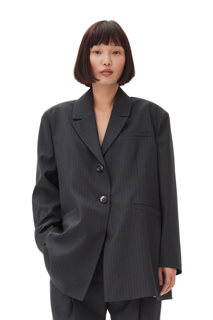 Charcoal Stripe Suiting Oversized Blazer