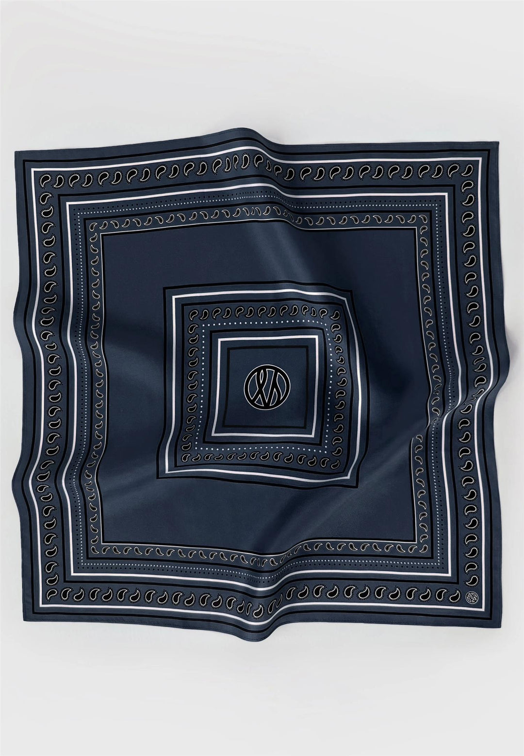Paisley Silk Scarf Navy/Black/White 50 cm