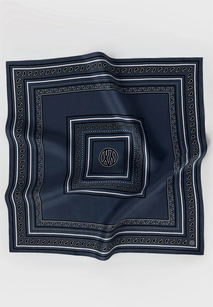 Paisley Silk Scarf Navy/Black/White 50 cm
