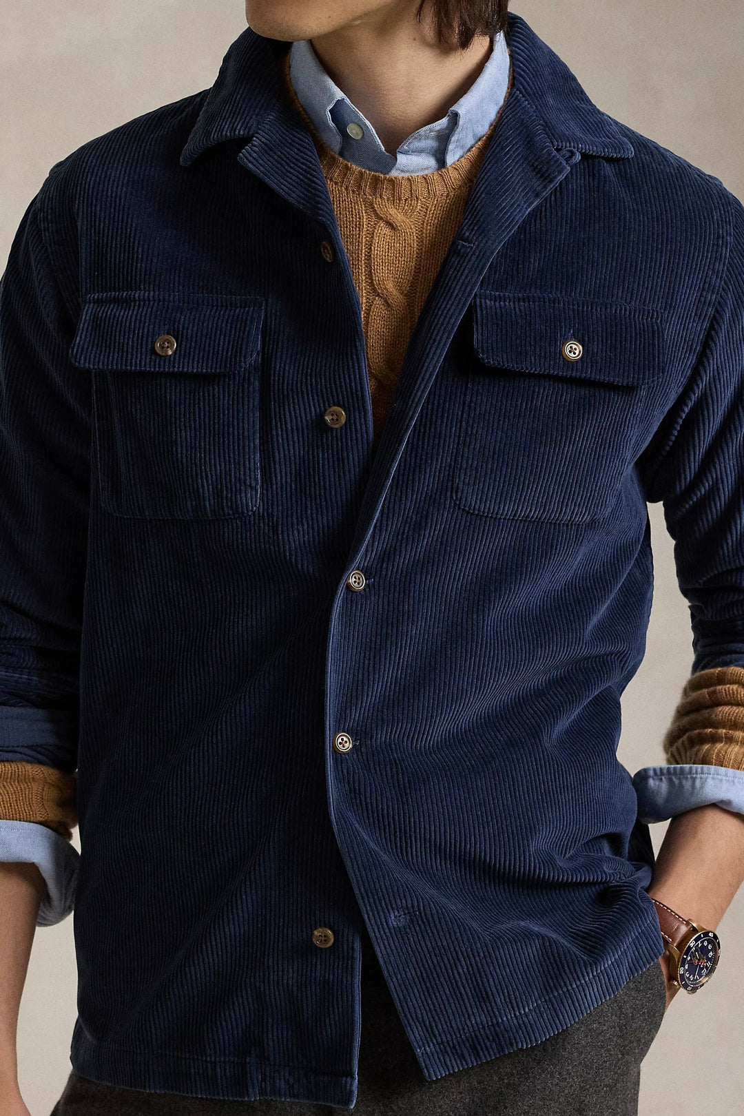 Classic Fit Corduroy Camp Shirt Newport Navy