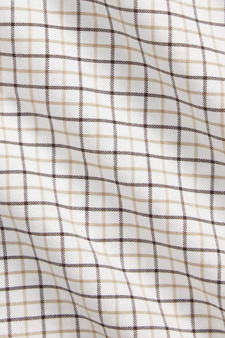 Custom Fit Tattersall Oxford Shirt White Brown Multi