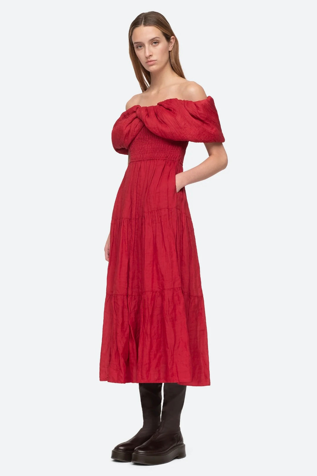 LOREN SOLID OFF SHOULDER DRESS