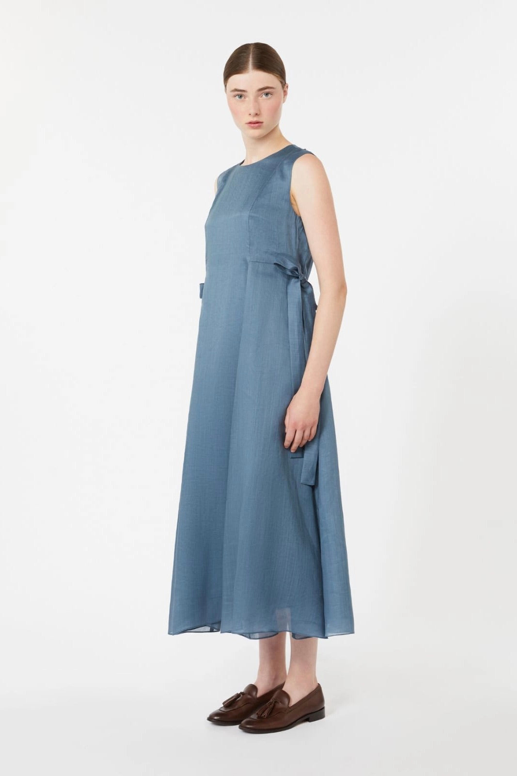 Long Ramie Dress Sky Blue