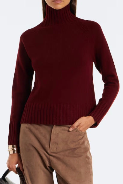 Wool and Cashmere Polo-neck Sweater Bordeaux