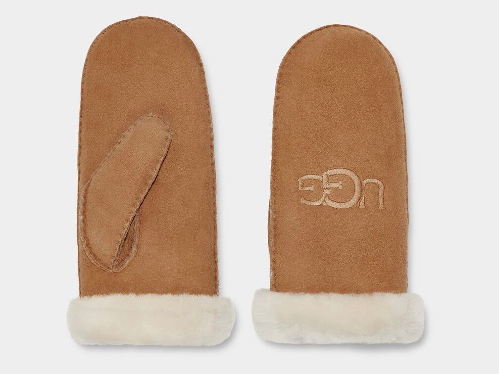 UGG W Shearling Sheepskin Embroidered Mitten Chestnut - Dale