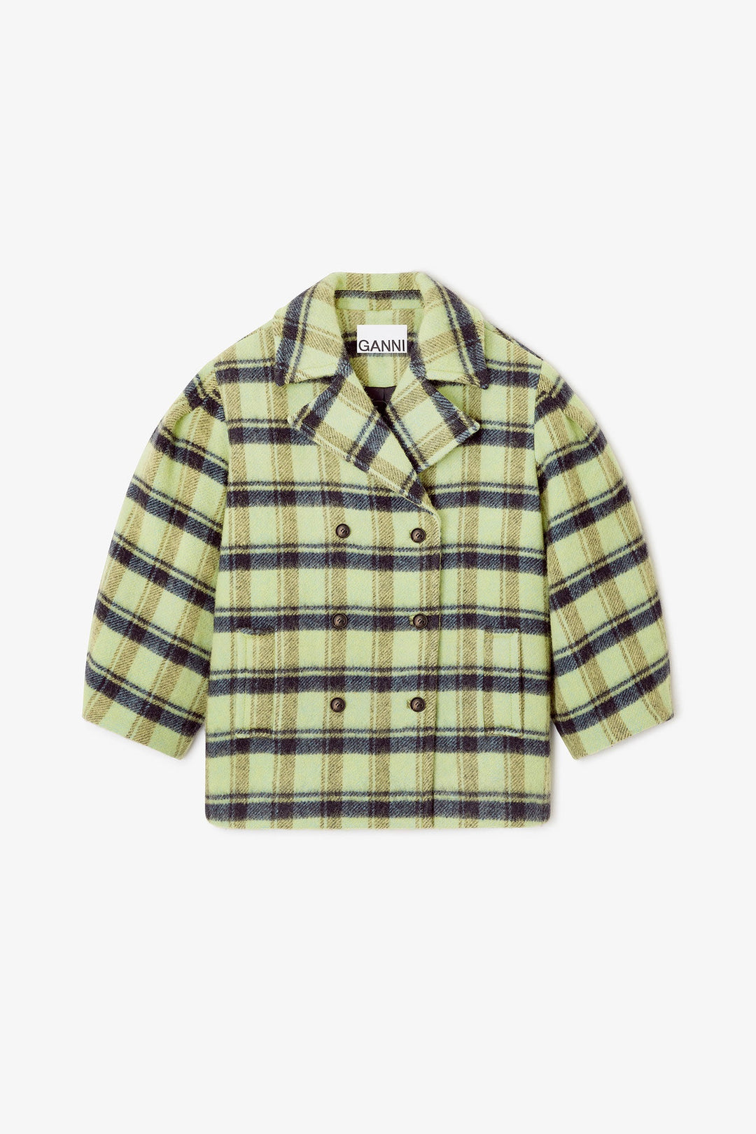 Brushed Wool Check Midi Coat