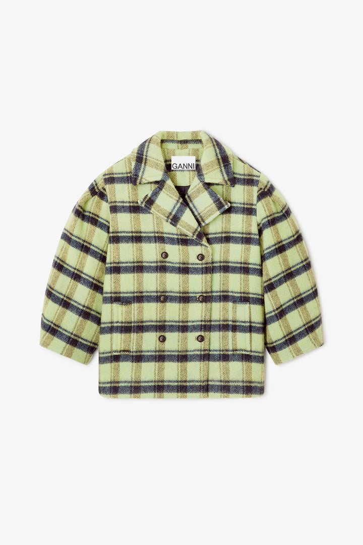 Brushed Wool Check Midi Coat