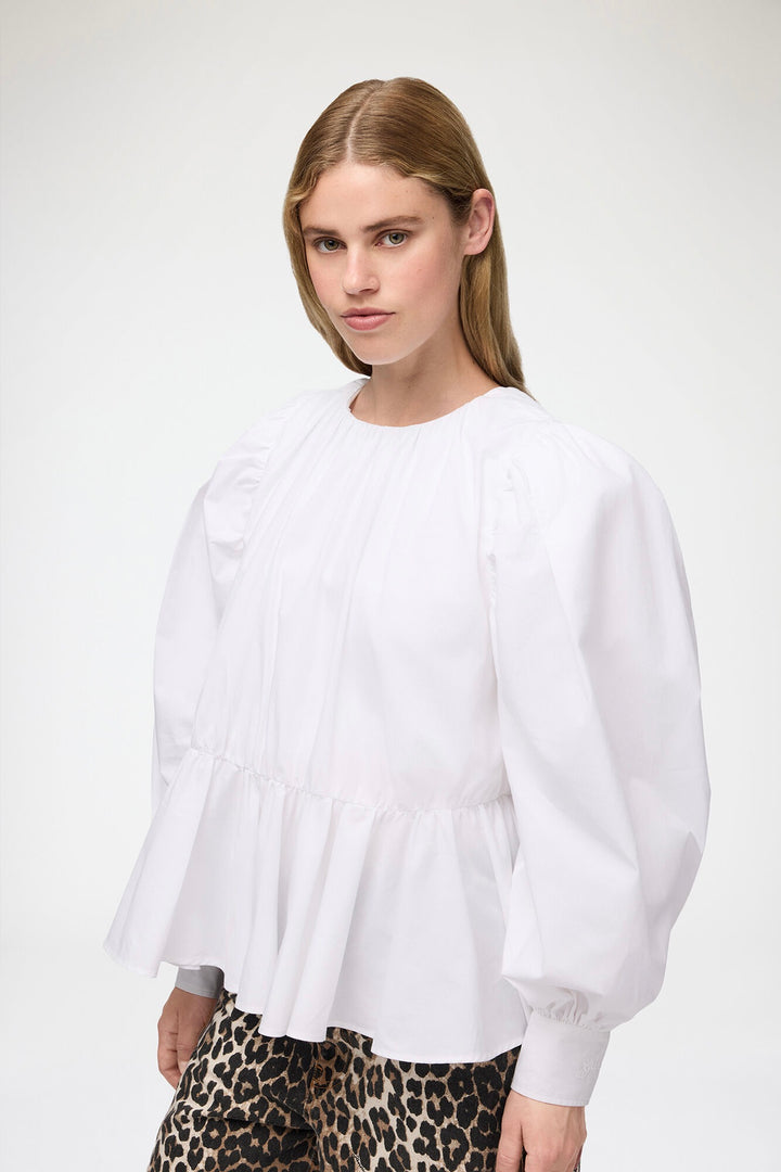 Compact Poplin Gathered Peplum Blouse Bright White