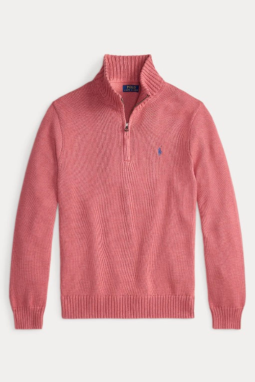 Cotton Quarter-Zip Mockneck Jumper Strawberry Heather