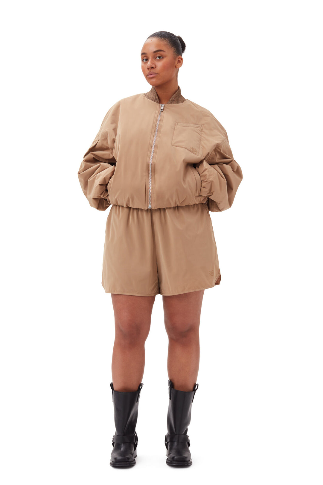 Light Twill Oversized Short Bomber Jacket