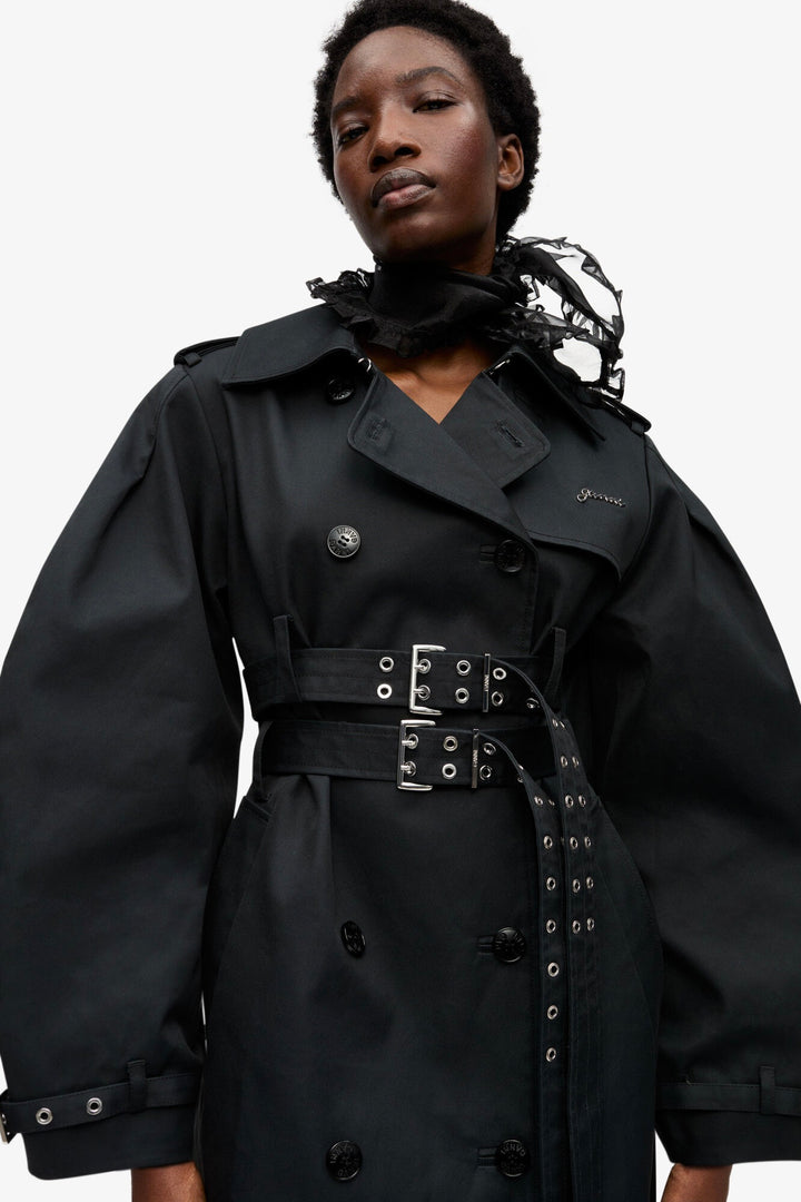 Bonded Cotton Trench Coat Black