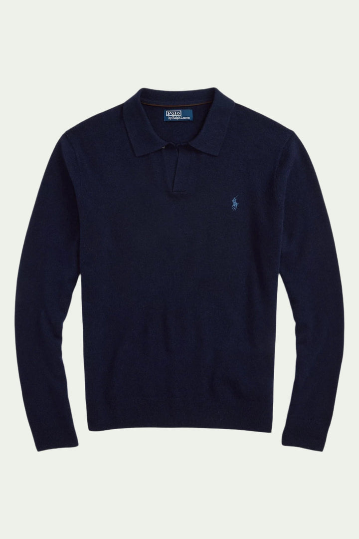 Wool Johnny-Collar Jumper Hunter Navy