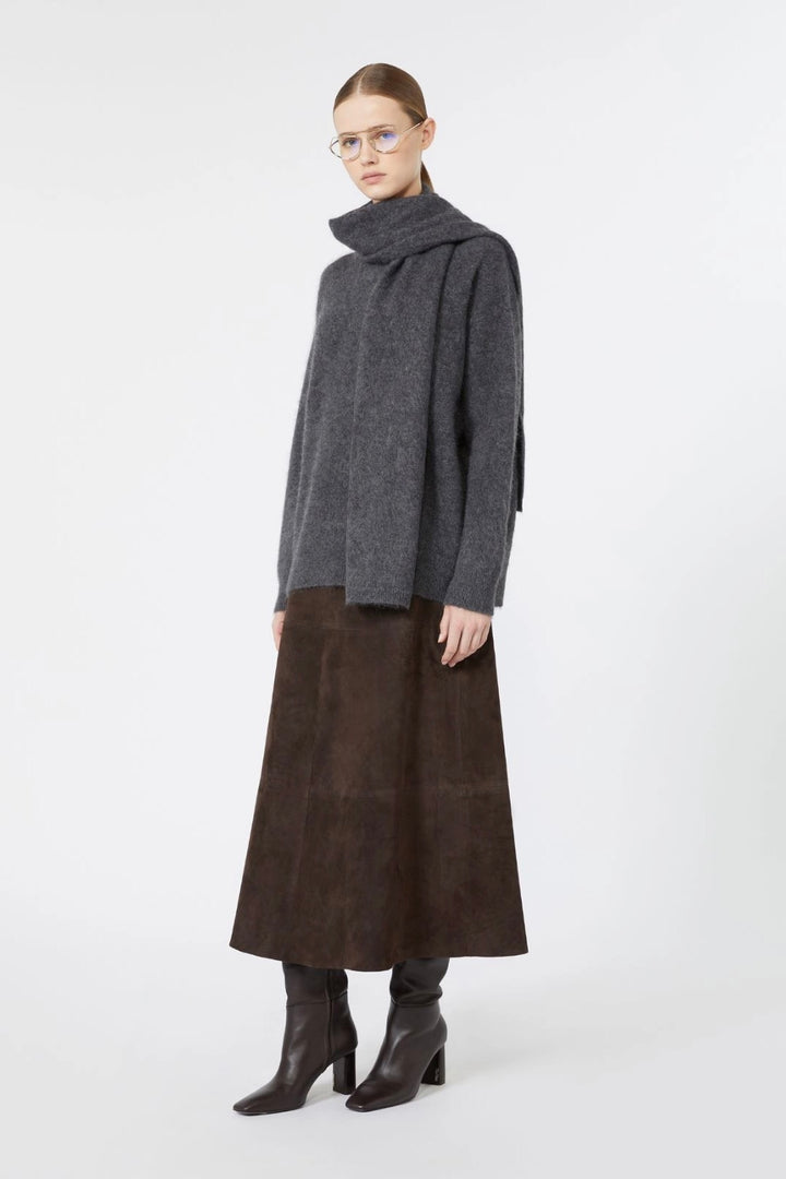 Flared Suede Skirt Brown