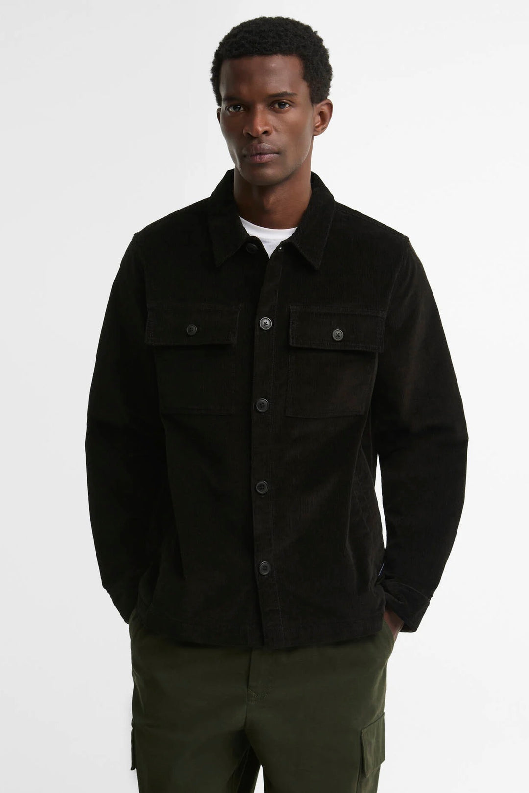 Barbour Tartan Trim Cotton Overshirt Olive