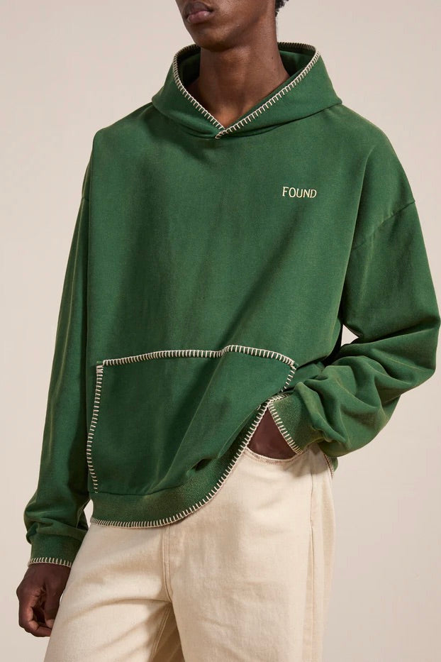 Stitched Border Hoodie Vintage Forest