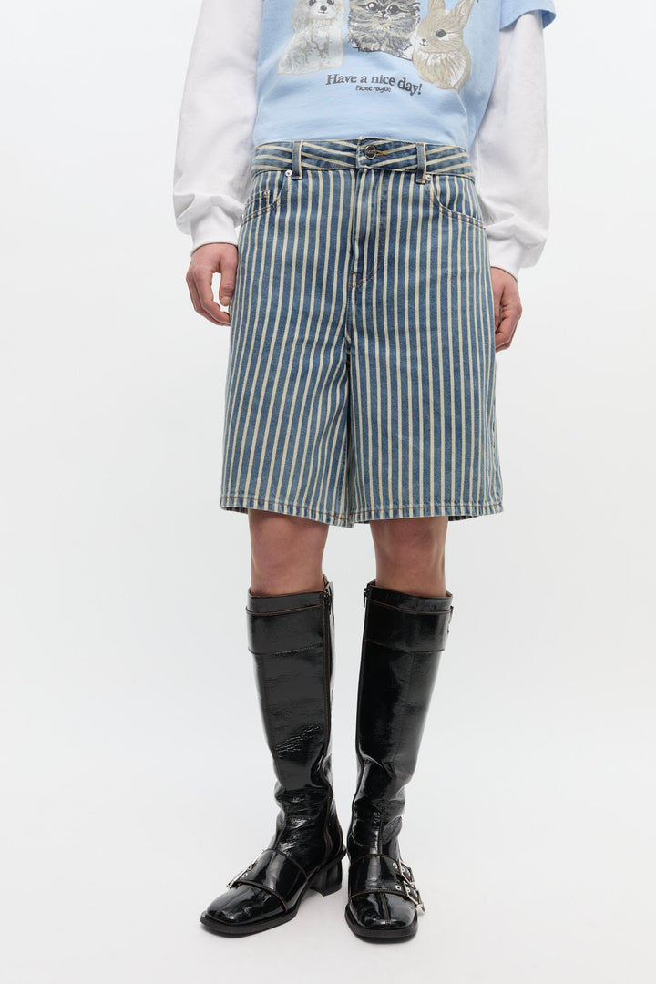 Striped Denim Shorts