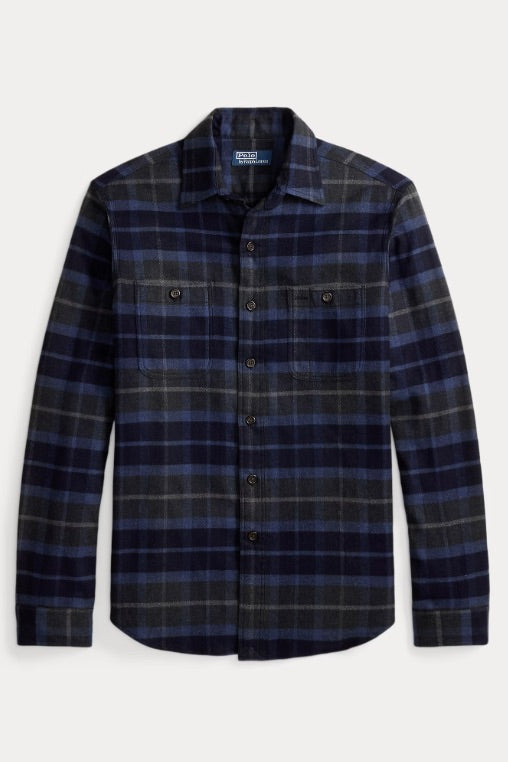 Classic Fit Plaid Twill Workshirt Navy/Grey Heather
