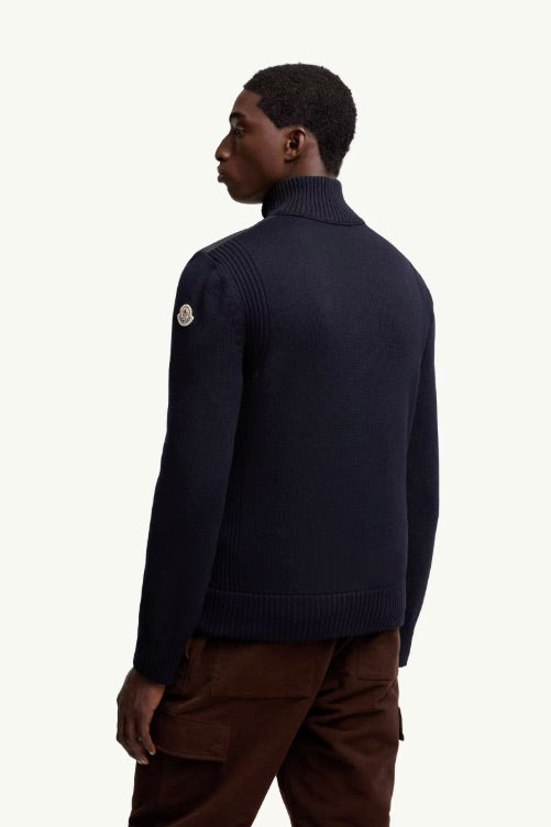 Padded Wool Zip-Up Cardigan Dark Blue