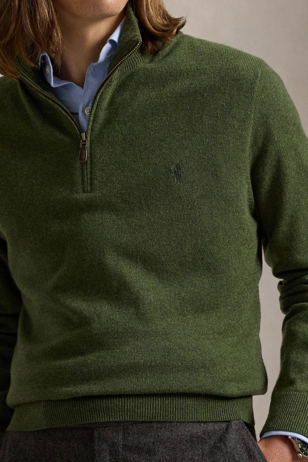 Wool Quarter-Zip Jumper Classic Olive Heather