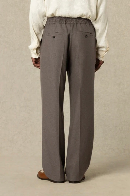 Elastic Waist Flannel Pants Light Brown