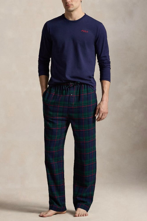 Cotton Jersey & Plaid Flannel Sleep Set Navy/Green Multi