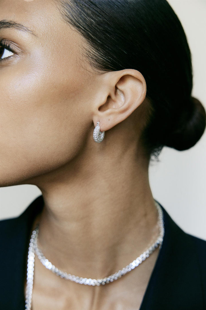Tiny Diamond Hoops Silver