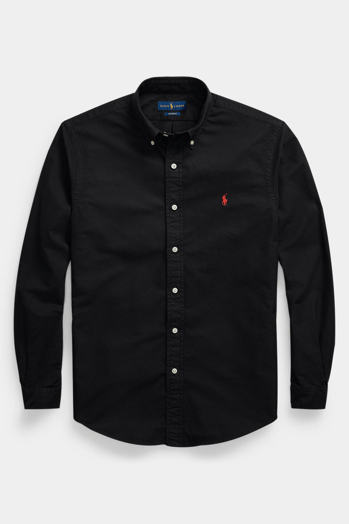 Custom Fit Garment-Dyed Oxford Shirt Polo Black